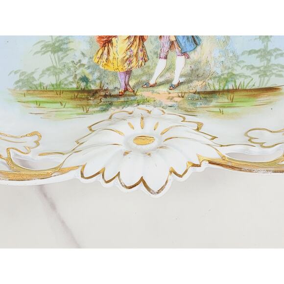 Rococo Style Couple Portrait Articulated Serving Bowl 12" Porcelain 1950-1970 - Picture 8 of 15